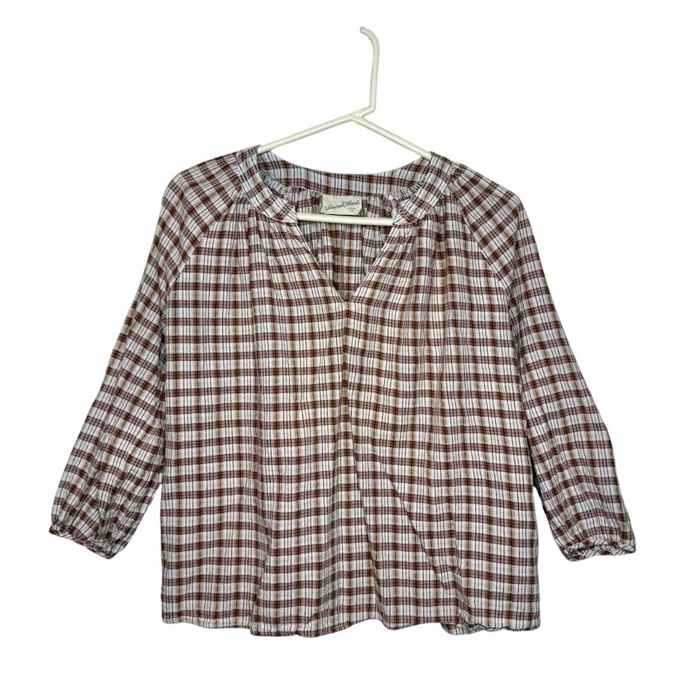 Universal Thread Plaid V-Neck Boho Peasant Blouse Size Extra Small - Picture 5 of 16